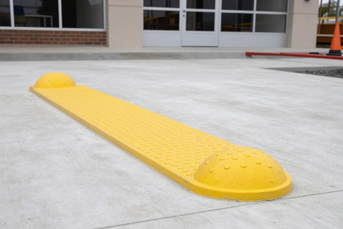New ADA concrete curb ramp with yellow detectable warning surface